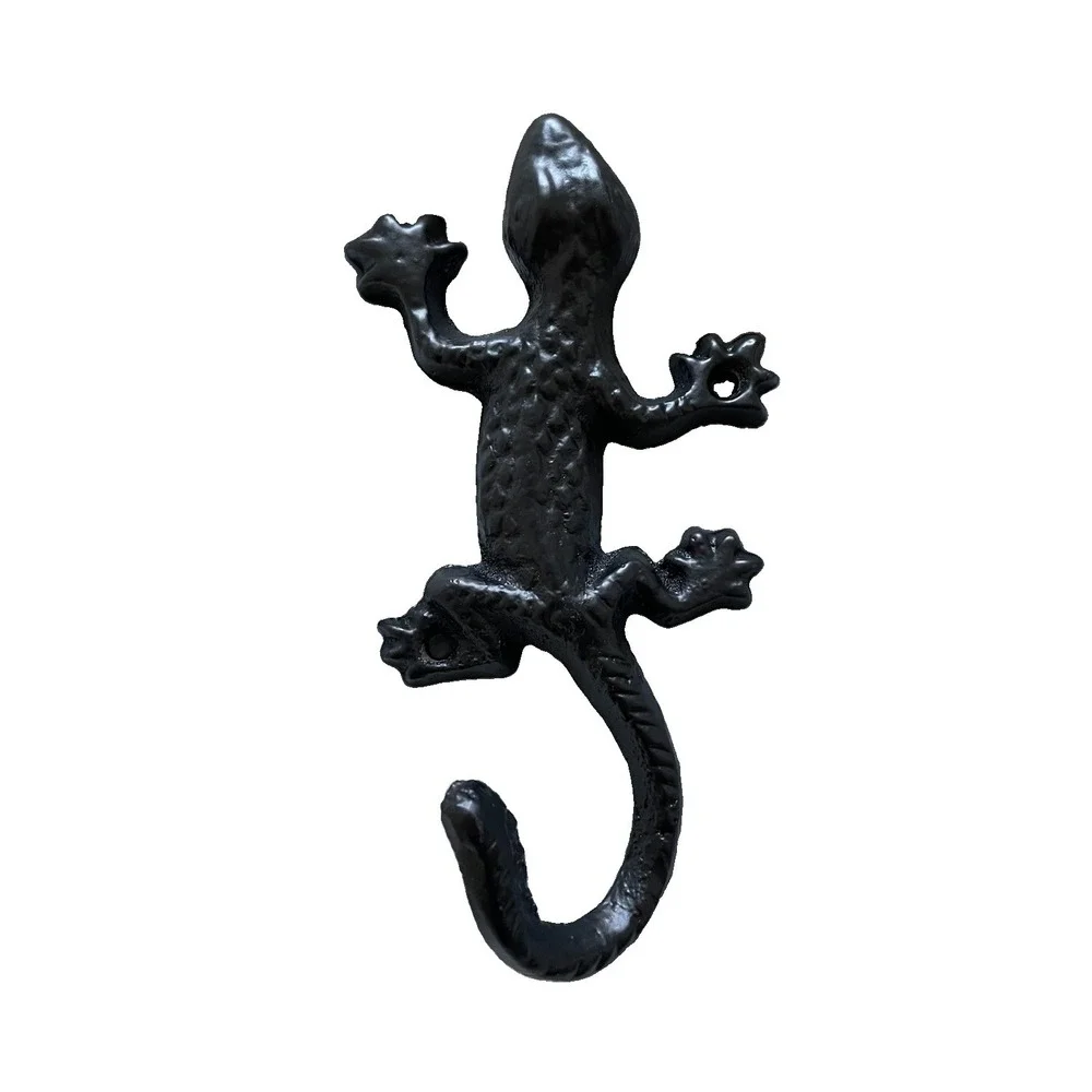 Cast Iron Gecko Wall Hook Rustic Lizard Decor Coat Key Towel Garden Hanger